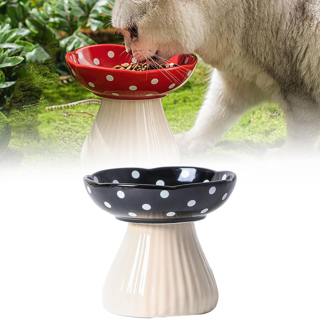 Erhöhter Katzenfutternapf, Niedlicher Pilz Katze Wassernapf, Keramik Katzennäpfe für Futter und Wass