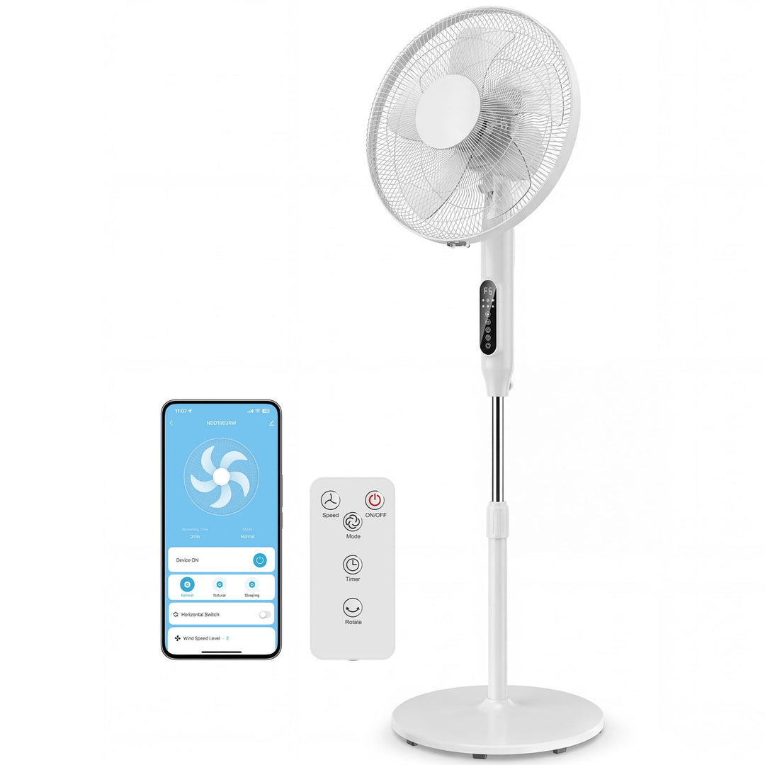 HOMCOM Standventilator Ventilator mit App & Fernbedienung 118-138 cm höhenverstellbarer Lüfter mit 1