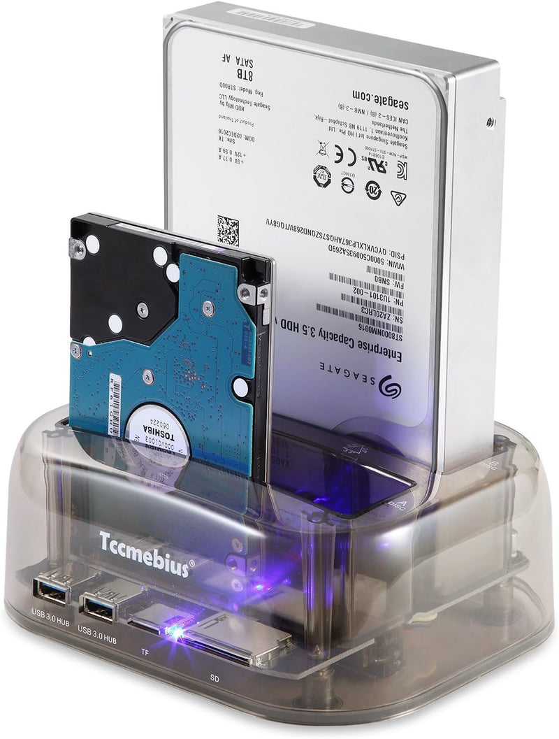 Tccmebius Festplatten Dockingstation, TCC-S865-DE USB 3.0 an SATA IDE Dual Slots Externe Festplatten