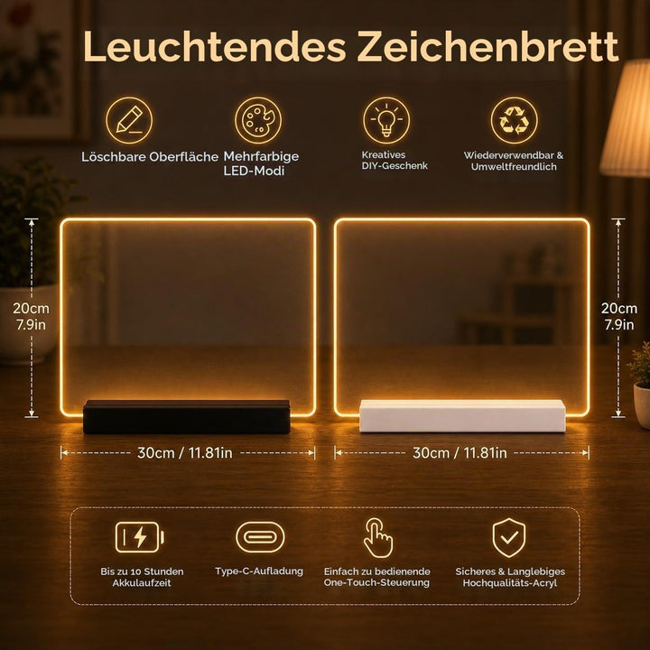 LED Zeichenbrett, Wiederaufladbare LED Notiztafel mit Farben, LED Maltafel Kinder mit 12 Farben Stif