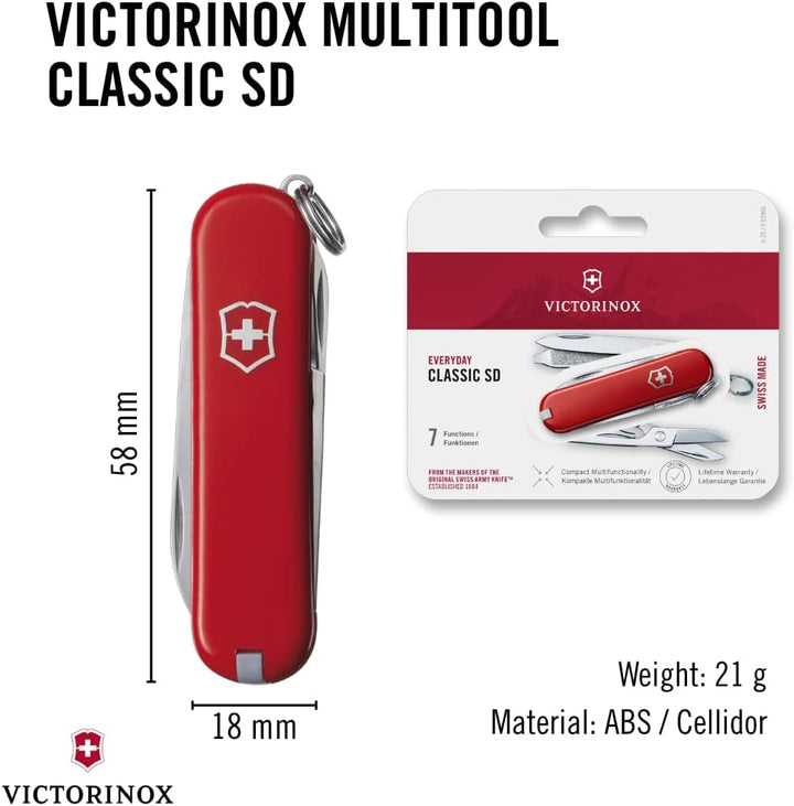 Victorinox Schweizer Taschenmesser, Klein, Classic SD, Multitool, Swiss Army Knife, Geschenk, 7 Funk