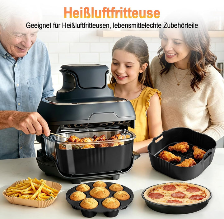 8 Stück Airfryer Zubehör Set für Ninja CRISPi FN101EU &amp; CRISPi Pro | Enthält 2 Silikonkörbe Insert 1