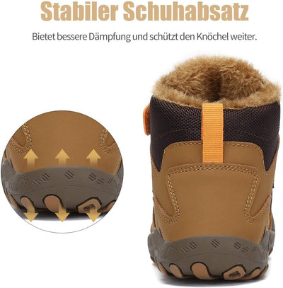 Mishansha Kinder Winterschuhe Gefüttert Winterstiefel für Jungen Mädchen Gr.24-38 26 EU Braun Schwar