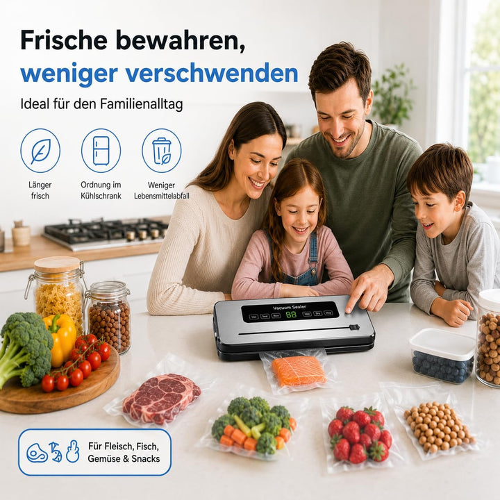 Vakuumiergerät mit 100 Vakuumbeuteln, Trocken- &amp; Nass-Modus