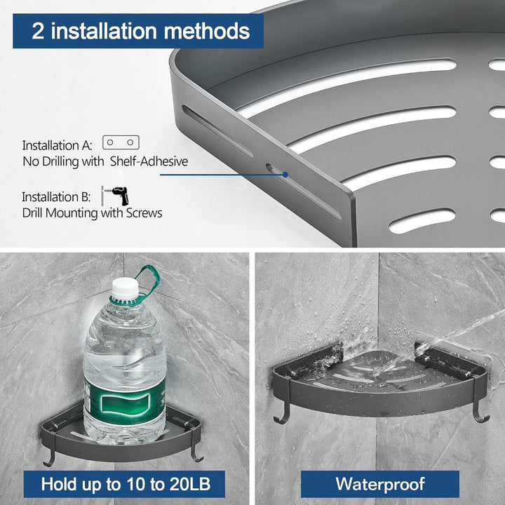 GERUIKE Duschregal Duschablage Duschkorb Ecke Ohne Bohren Wandmontage Klebepad Grau Matt Aluminium 2