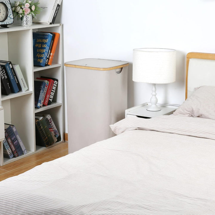 efluky Wäschesammler mit deckel 100 Liter, stabil hoher grosser Wäschebox mit Bambus Henkel und hera