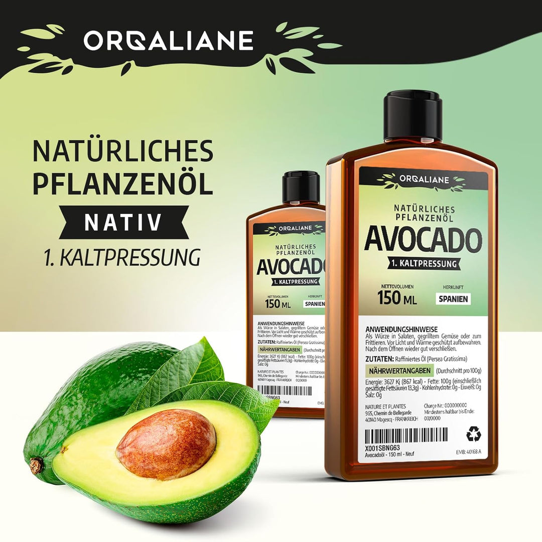 Avocadoöl 900ml - rein, natürlich, kaltgepresst, Avocado Oil zum Braten Grillen und als Würzöl oder