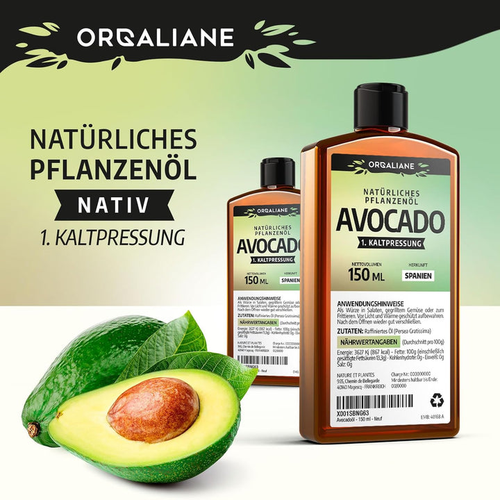 Avocadoöl 900ml - rein, natürlich, kaltgepresst, Avocado Oil zum Braten Grillen und als Würzöl oder