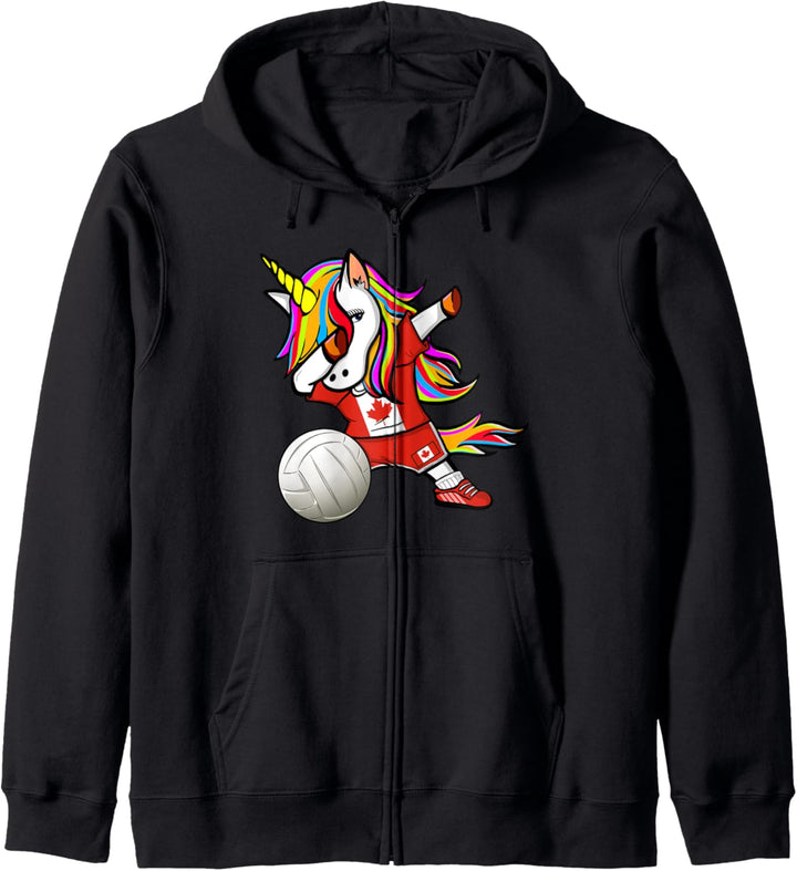 Lustiger Dabbing Einhorn Kanada Volleyball Kanadische Flagge Kapuzenjacke