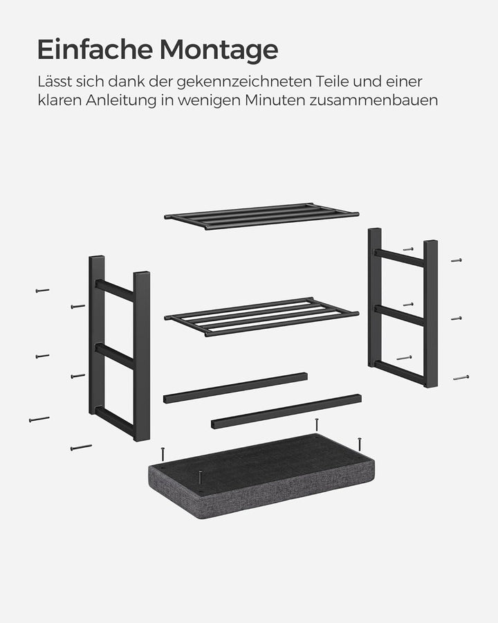 SONGMICS Schuhbank, Schuhregal mit 3 Ebenen, Schuhaufbewahrung, Sitz mit Schaumstoffpolsterung, Lein