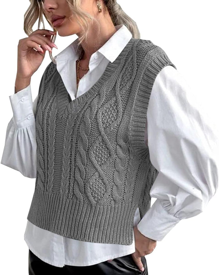 Tongmingyun Pullunder Damen Ärmellos V-Ausschnitt Strick Pullover Basic Strickweste Einfarbig Tank T