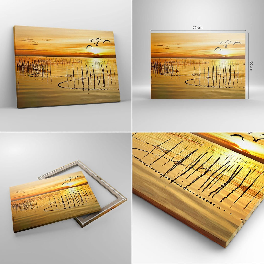 Bilder auf Leinwand See Vogel Wasser Leinwandbild mit Rahmen 70x50cm Wandbilder Dekoration Wohnzimme