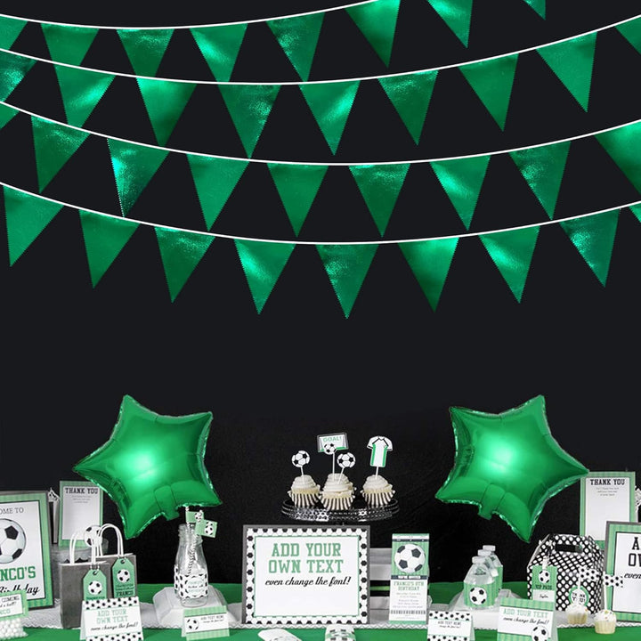 32 Fuss Grüne Stoff-Dreiecksbanner-Flagge Doppelseitig Metallisch Holografische Wimpelkette Girlande