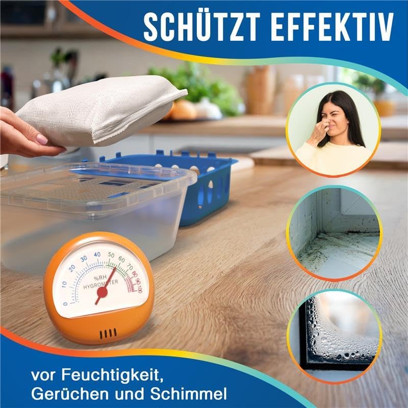 Delmara 4x Luftentfeuchter Set inkl. 1x Hygrometer – Raumentfeuchter ohne Strom mit 4x 400g Granulat