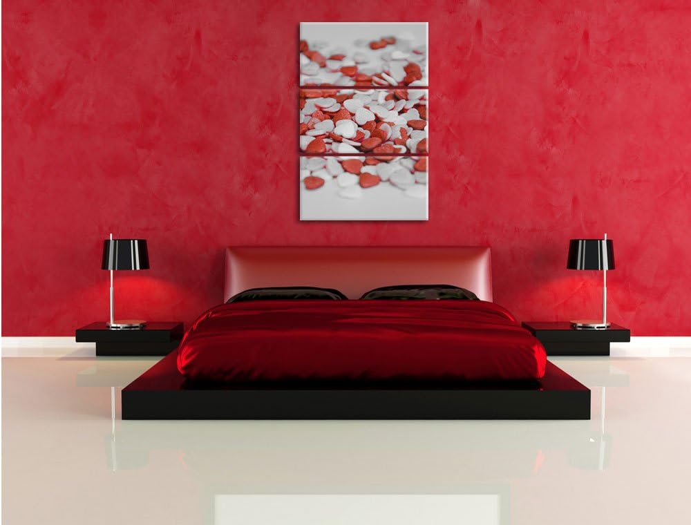Pixxprint viele kleine Herzen als Leinwandbild | Grösse: 3 Teilig (120x80) | Wandbild| Kunstdruck |