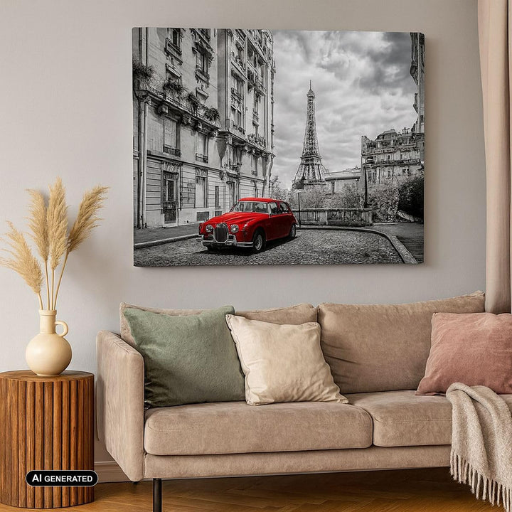 Bilder auf Leinwand 100x70cm Leinwandbild Auto Eiffle Strasse Gebäude Gross Wanddeko Bild Schlafzimm