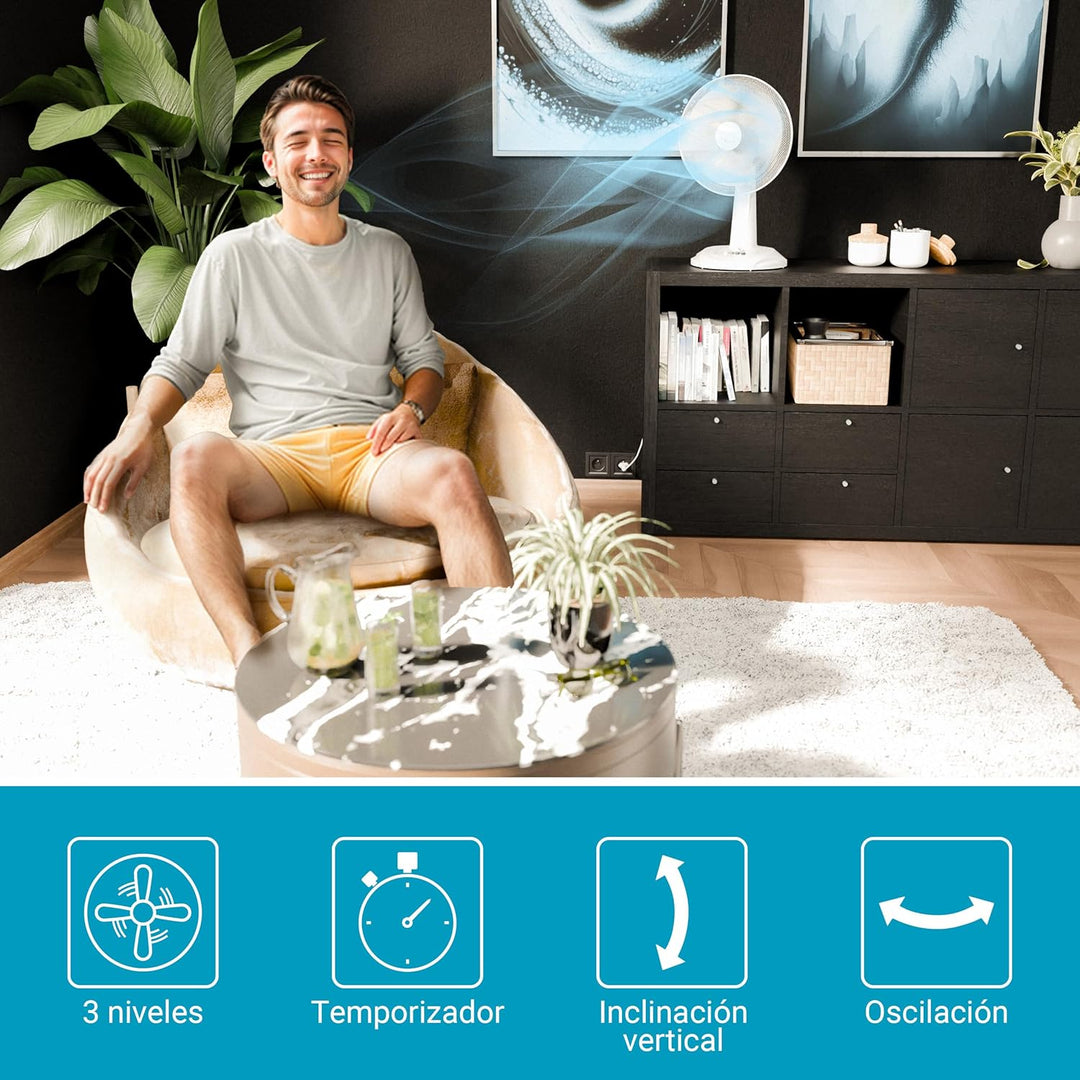 SUNTEC Tischventilator Timer CoolBreeze 3000 TV - Leise 30 cm, 40 Watt | Tisch Ventilator 3 Stufen,