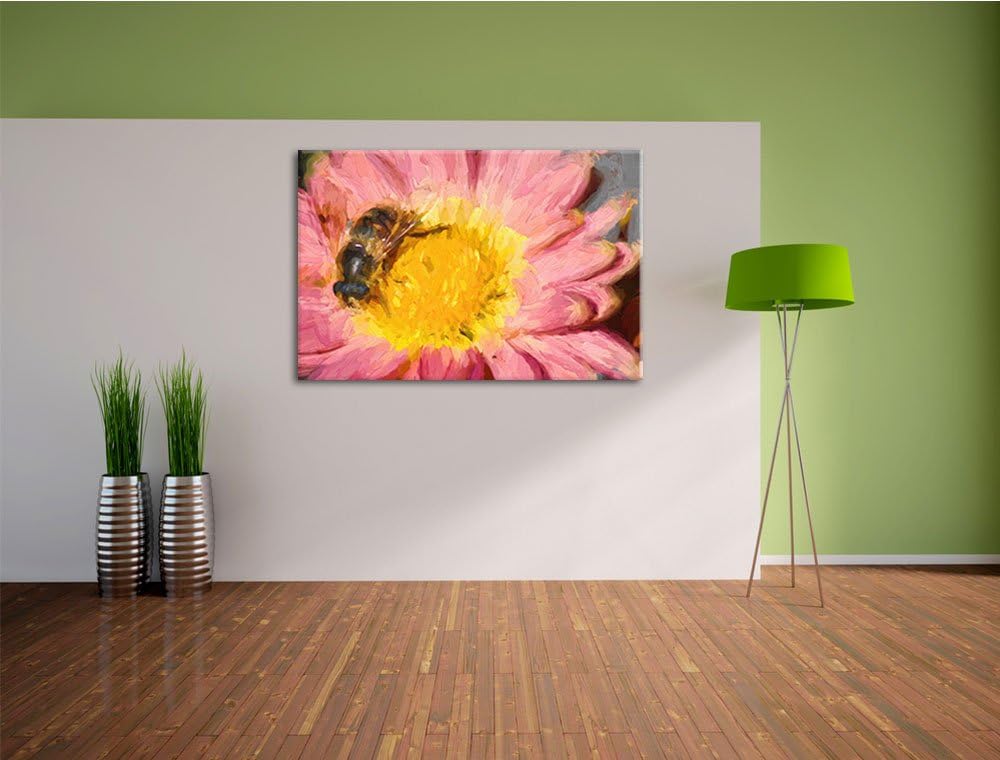 winzige Biene auf Margarete schwarz/weiss Deluxe Format: 100x70 cm auf Leinwand, XXL riesige Bilder