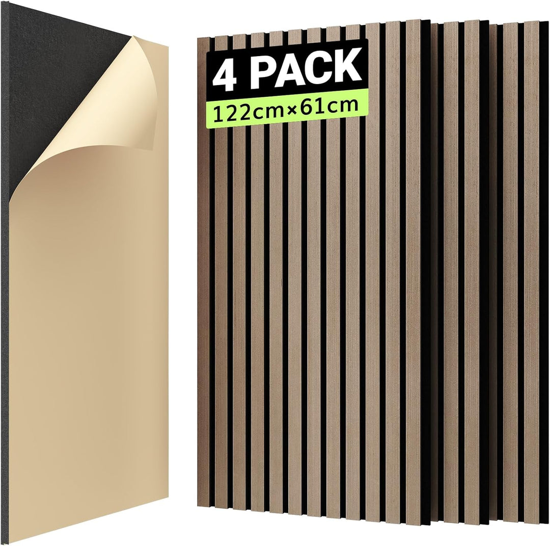 TONOR Akustikpaneele HOLZ Selbstklebend 2,976m²- 4 Stück je 122 x 61 x 2,1 cm, 3D Holzpaneele Wand L