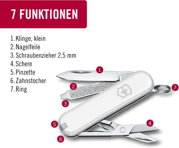 Victorinox Schweizer Taschenmesser, Klein, Classic SD, Multitool, Swiss Army Knife mit 7 Funktionen,
