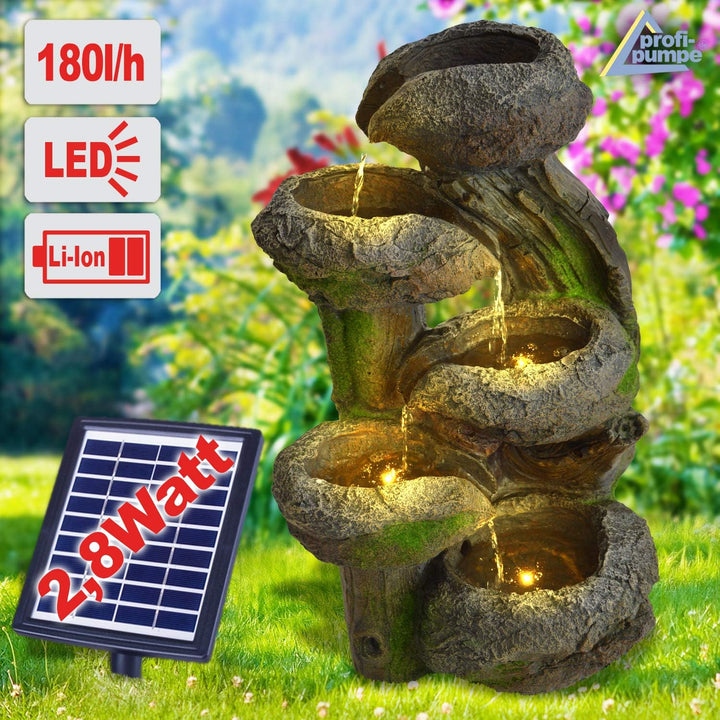 Solar Gartenbrunnen Brunnen Zierbrunnen Zimmerbrunnen Springbrunnen Brunnen mit LED-Licht und Li-Ion