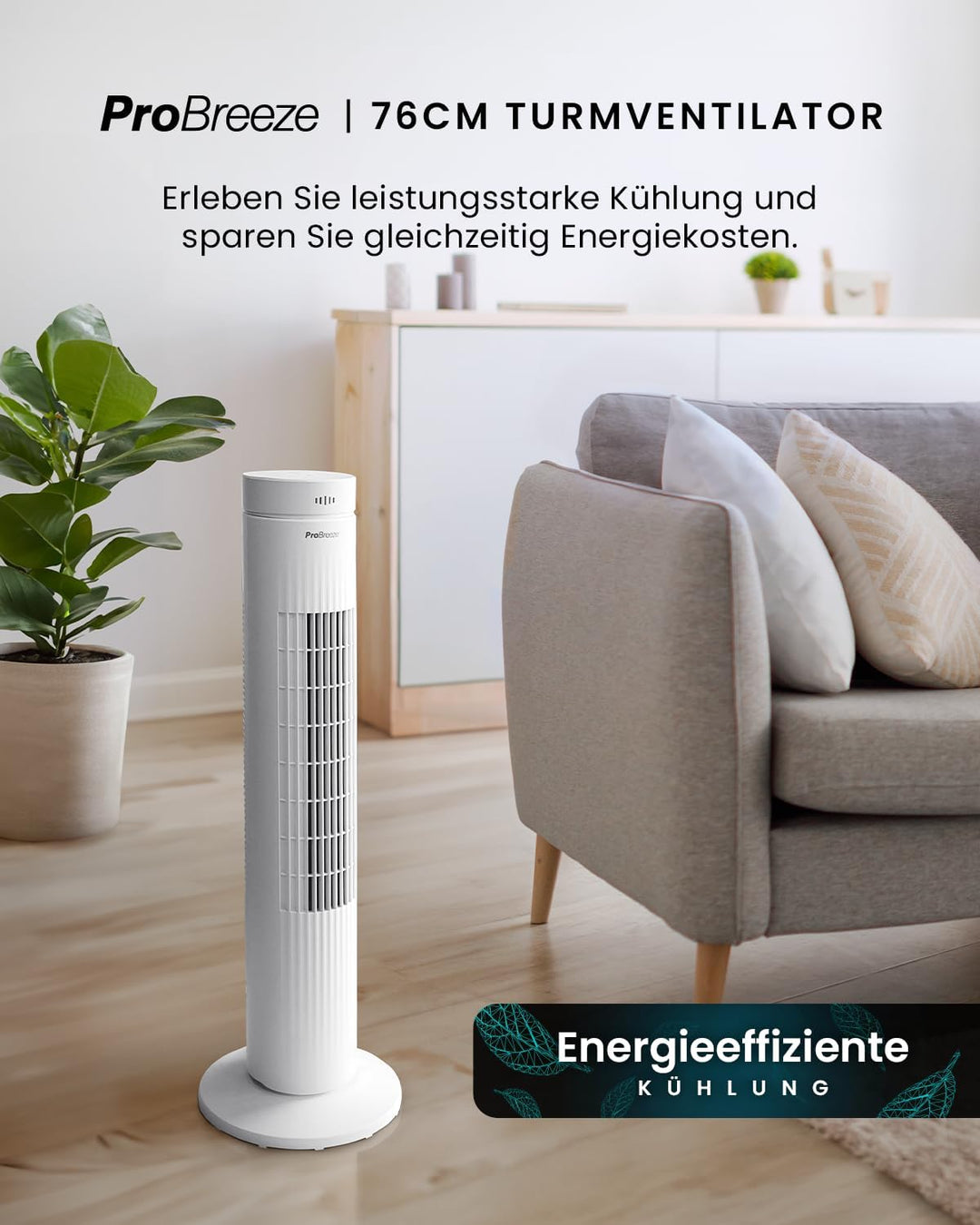 Pro Breeze™ Oszillierender Turmventilator, 79 cm Höhe, 70 Grad Oszillation, Säulenventilator mit 3 G