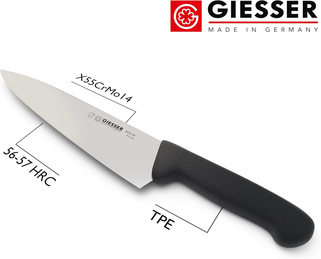 Giesser seit 1776 - Made in Germany - Kochmesser schwarz, Basic Black, Klinge 20 cm, rutschfest, Küc