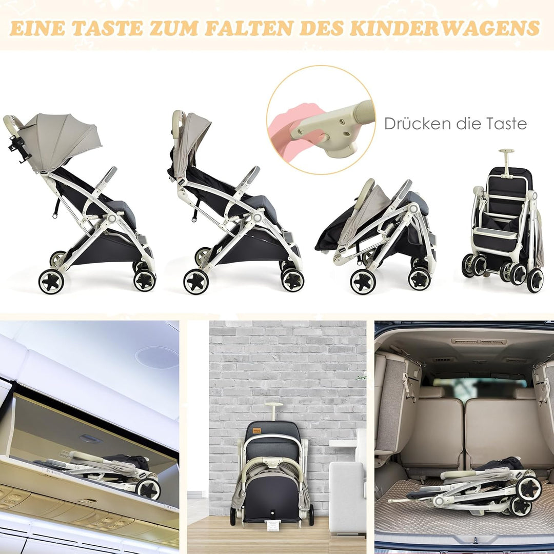 COSTWAY Kinderwagen klappbar, Reisebuggy mit Liegefunktion, Kinderbuggy mit verstellbarem Rückenlehn