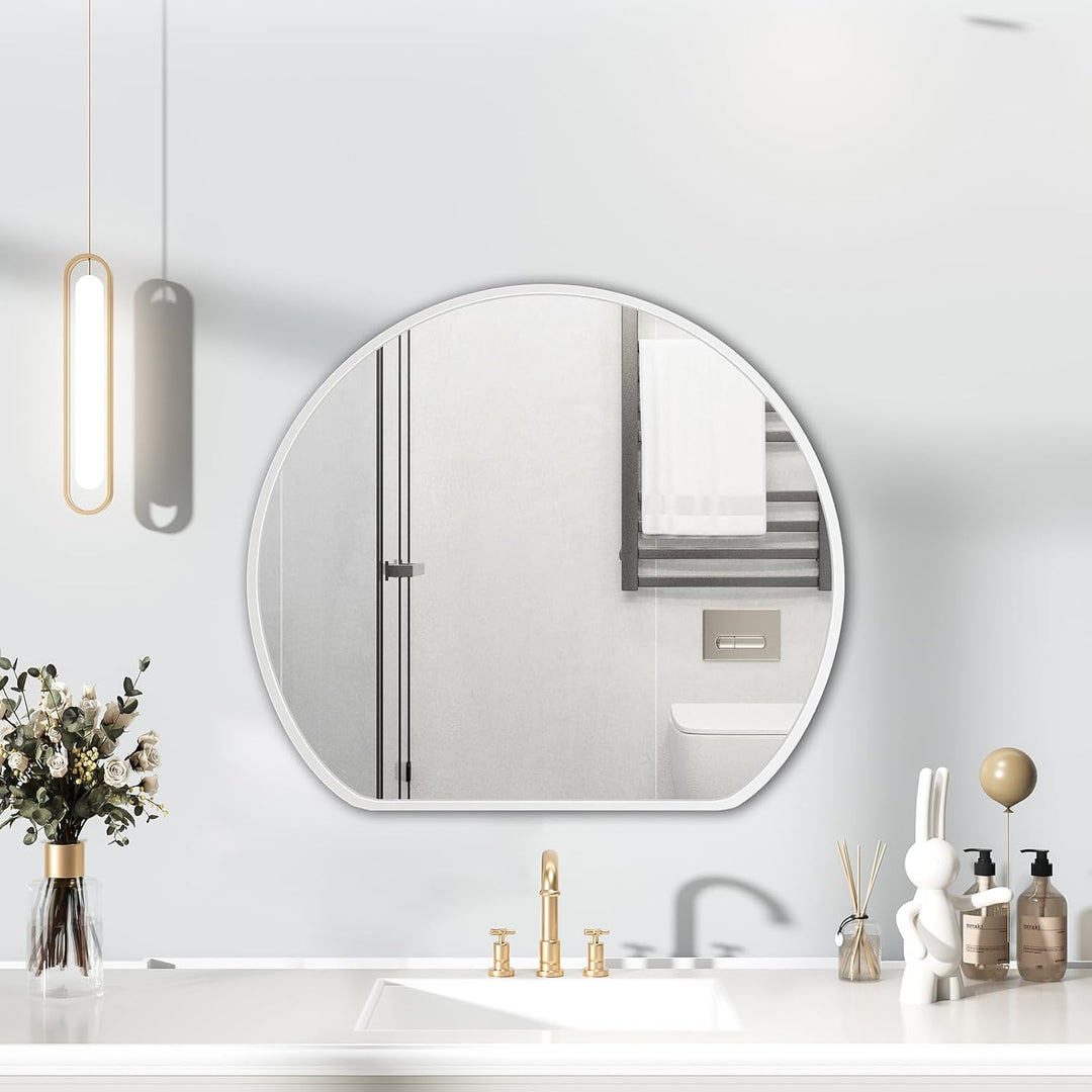 Weisser Rahmenspiegel, 60 cm, Halbrunder Badezimmer-Wandspiegel für Zuhause, dekorativer Wandmontier