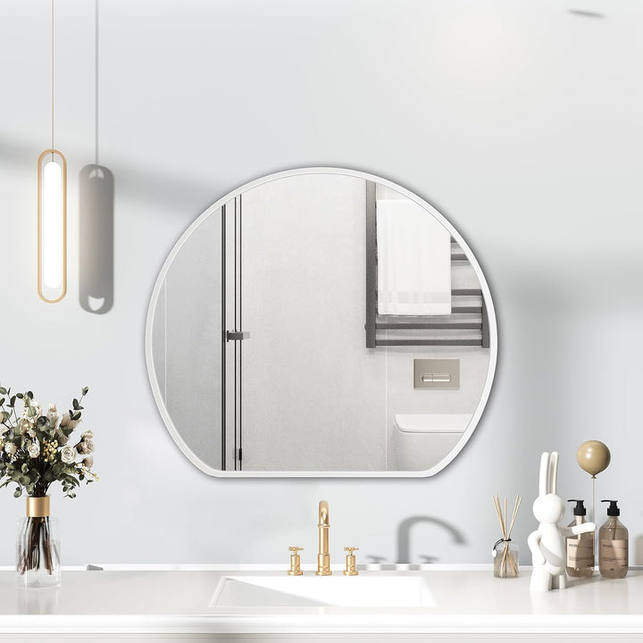 Weisser Rahmenspiegel, 60 cm, Halbrunder Badezimmer-Wandspiegel für Zuhause, dekorativer Wandmontier