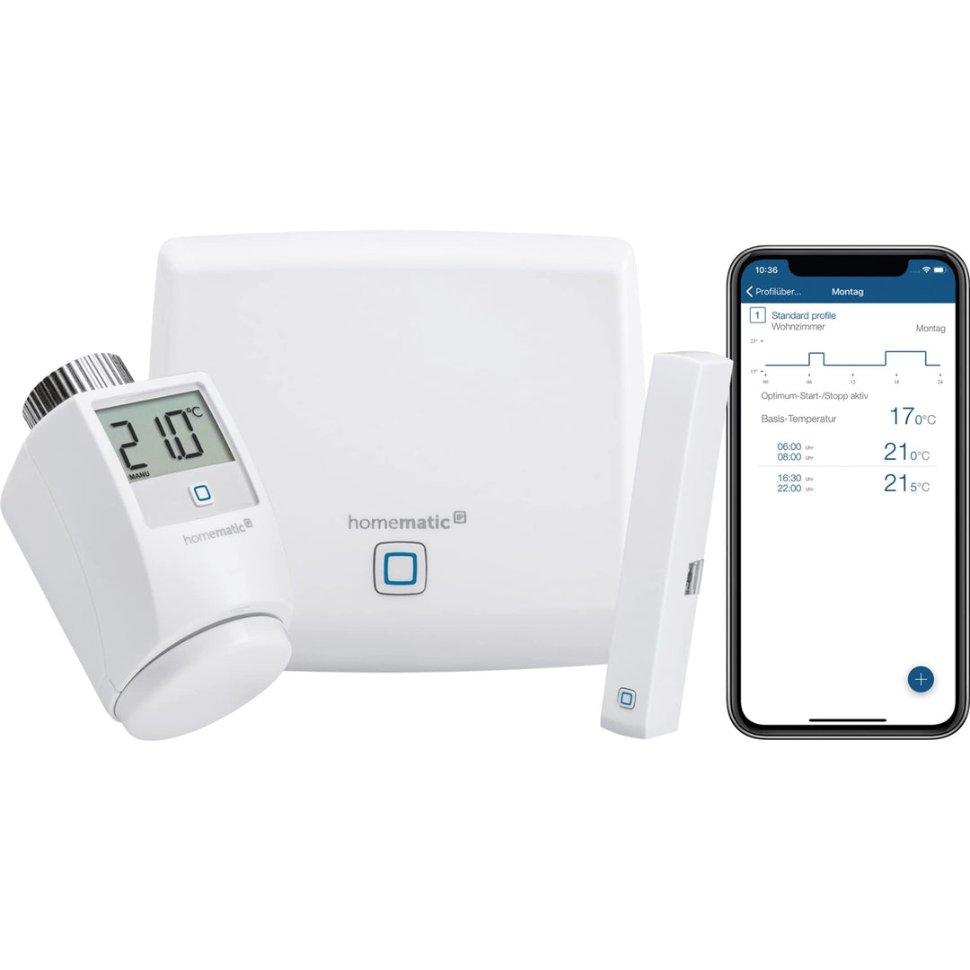 Homematic IP Smart Home Starter Set Raumklima, digitaler Thermostat Heizung, Steuerung per App, Alex