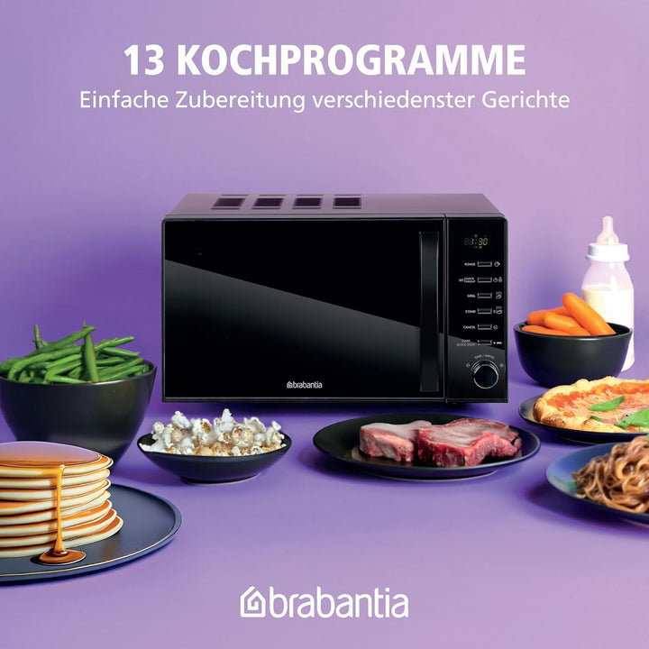 Brabantia Mikrowelle mit Grillfunktion, 20 Liter, 700W, Freistehend, 13 Automatikprogramme, 6 Leistu
