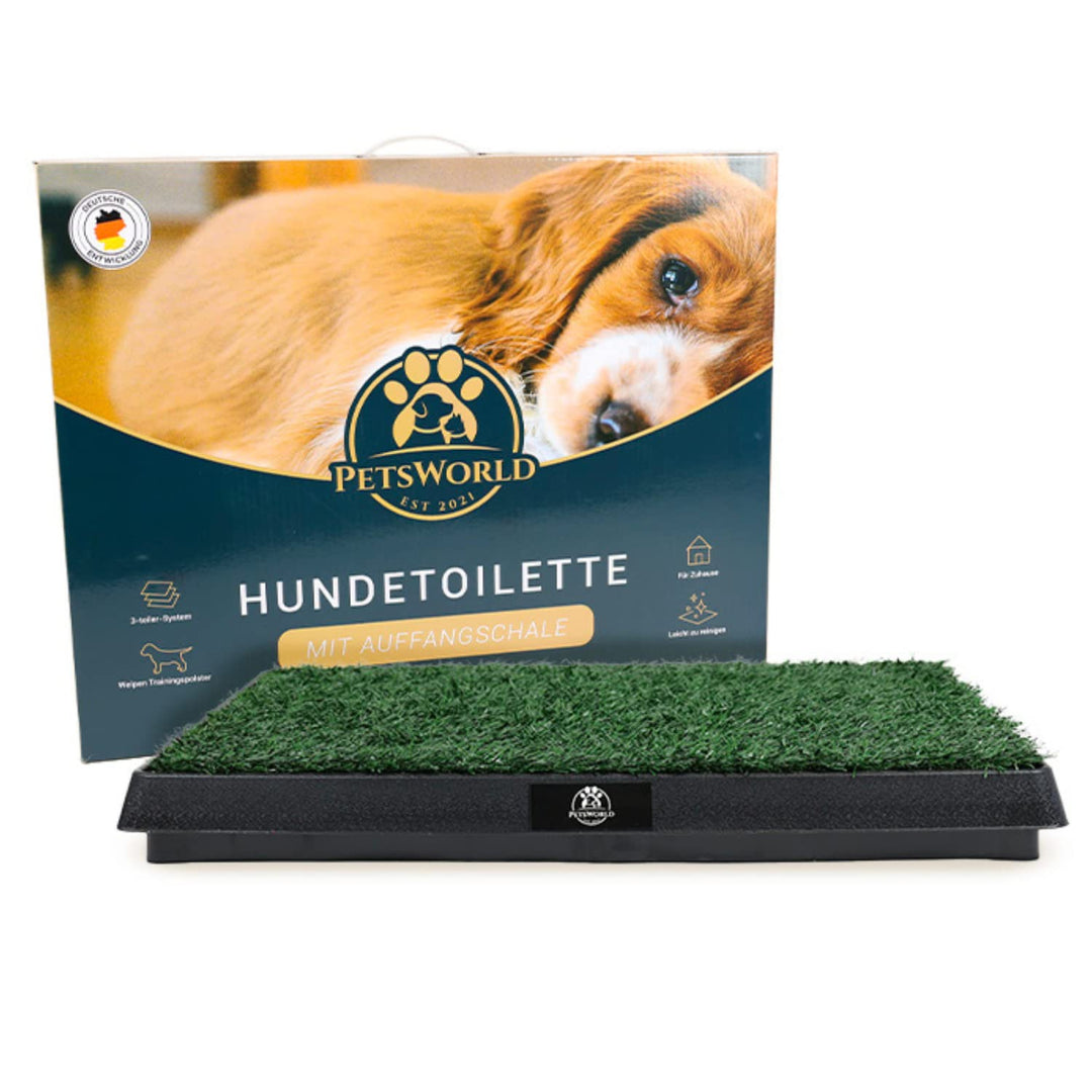 PETSWORLD Hundetoilette mit Kunstrasen | Ideales Training für Welpen | Auffangschale für leichte Rei