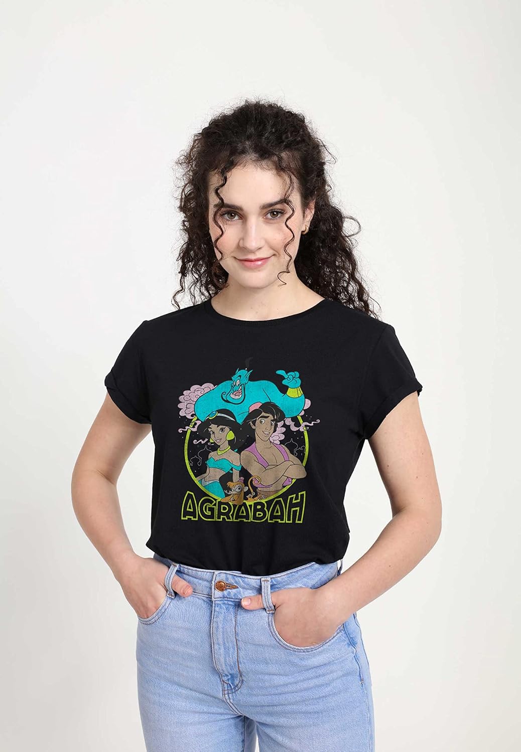 Disney Damen Aladdin Grunge Agrabah Women's Organic Rolled Sleeve T-shirt M Schwarz, M Schwarz