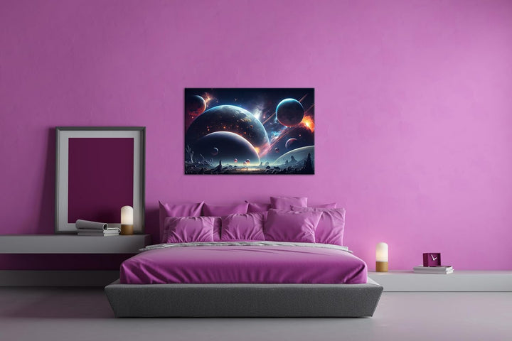 Leinwandbild Ein Baum und Planeten leuchten im klaren Nachthimmel Format: 60x40 cm XXL Kunstdruck Bi