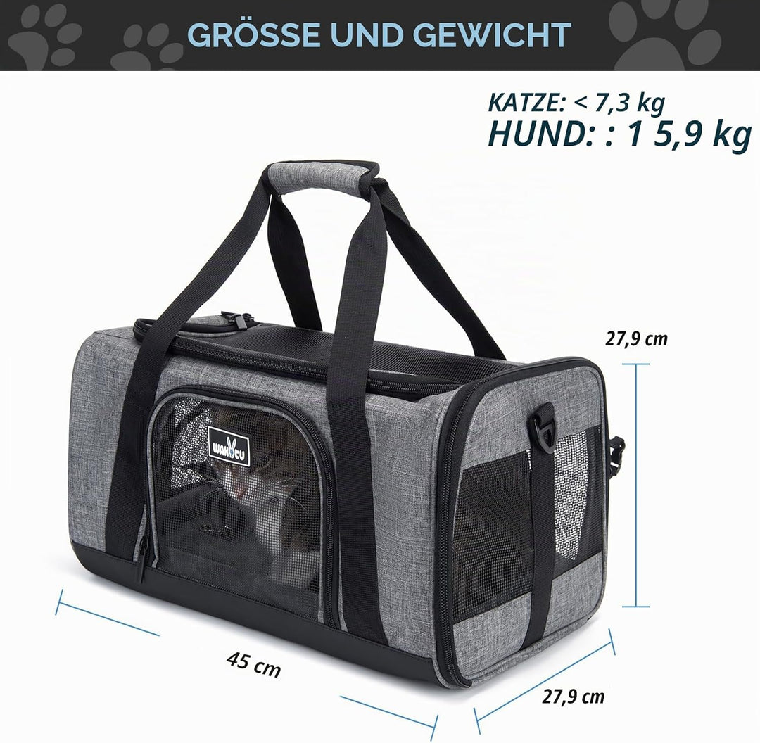 Wakytu Transportbox für Katze Hund, Transporttasche für Haustiere, Faltbare Hundetransportbox Katzen