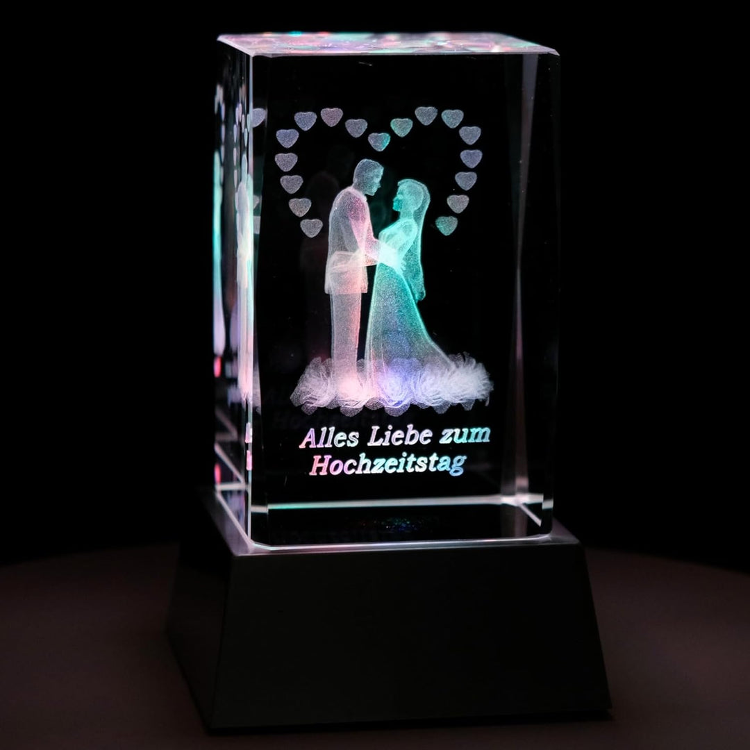 Kaltner Präsente Stimmungslicht LED Kerze/Kristall Glasblock/Motiv Hochzeit / 3D-Laser-Gravur - Alle