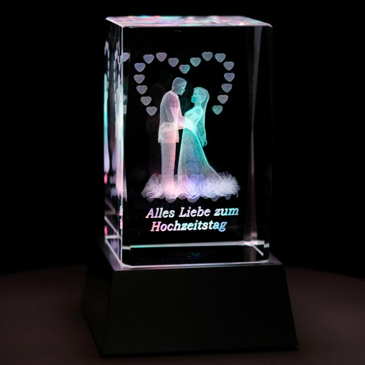 Kaltner Präsente Stimmungslicht LED Kerze/Kristall Glasblock/Motiv Hochzeit / 3D-Laser-Gravur - Alle