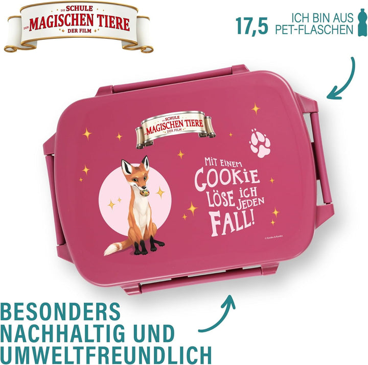 AWAVE Die Schule der Magischen Tiere Brotdose Kinder mit Fächern rPET Beerenrot Rabbat Snackbox 1 L
