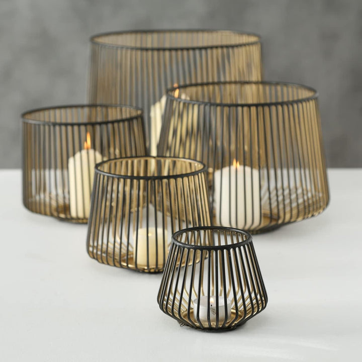 Windlicht Kerzenhalter Eisen schwarz Gold H 10-22 cm XXL 5er Set, Set