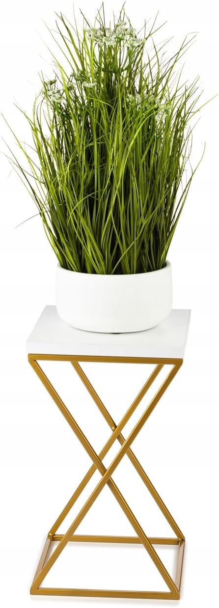 HowHomely Pflanzenständer Metall 40 cm Hoch - Stabiler und Fester Blumenhocker mit Weiss MDF-Platte