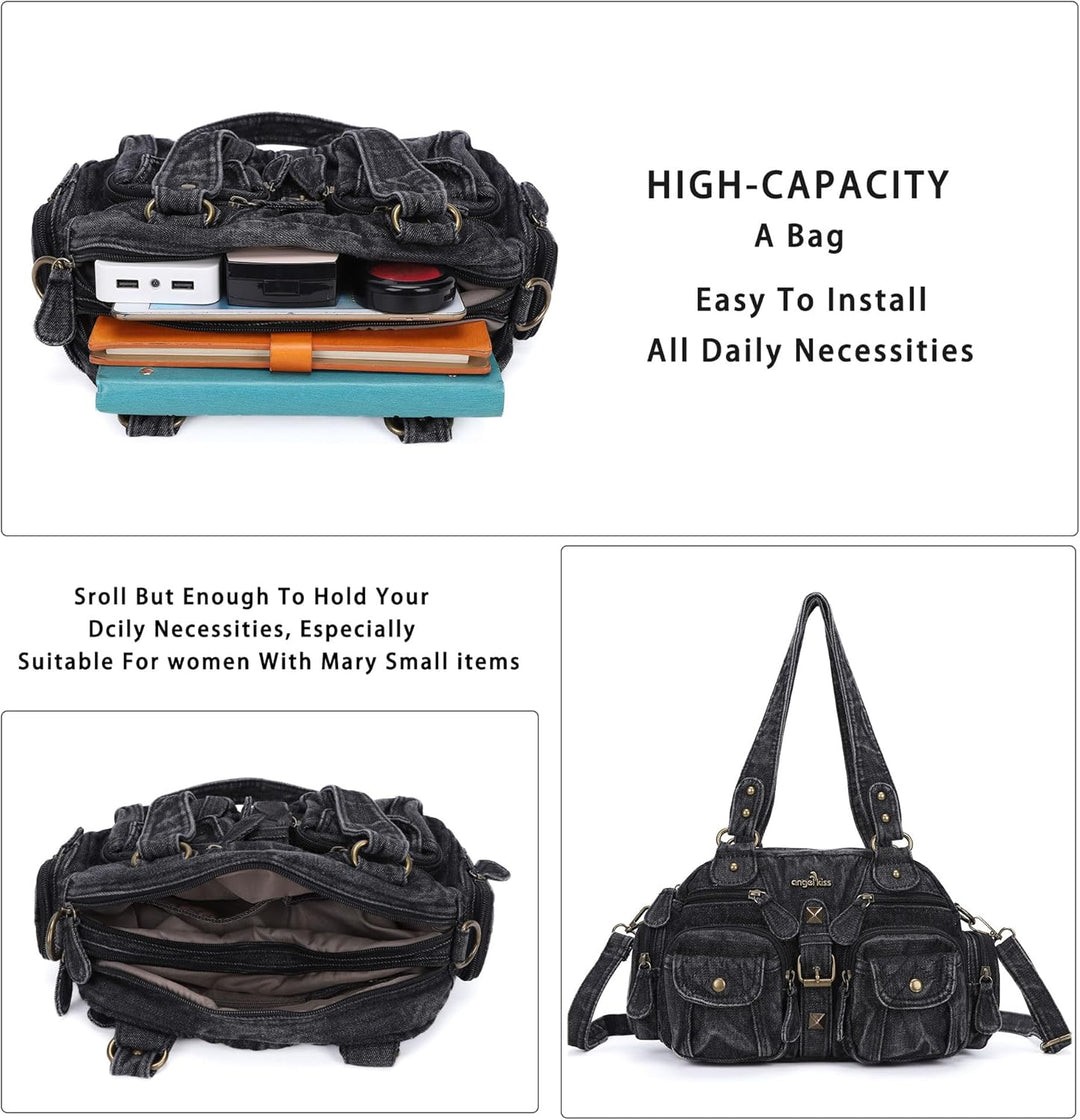 Angel Kiss Damen Handtasche 2 Hauptfächer Multifunktionale Handtasche Weich PU Leder Tasche mit Reis