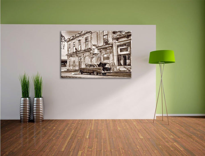 Pixxprint Strassen Havannas / 100x70cm Leinwandbild bespannt auf Holzrahmen/Wandbild Kunstdruck Deko