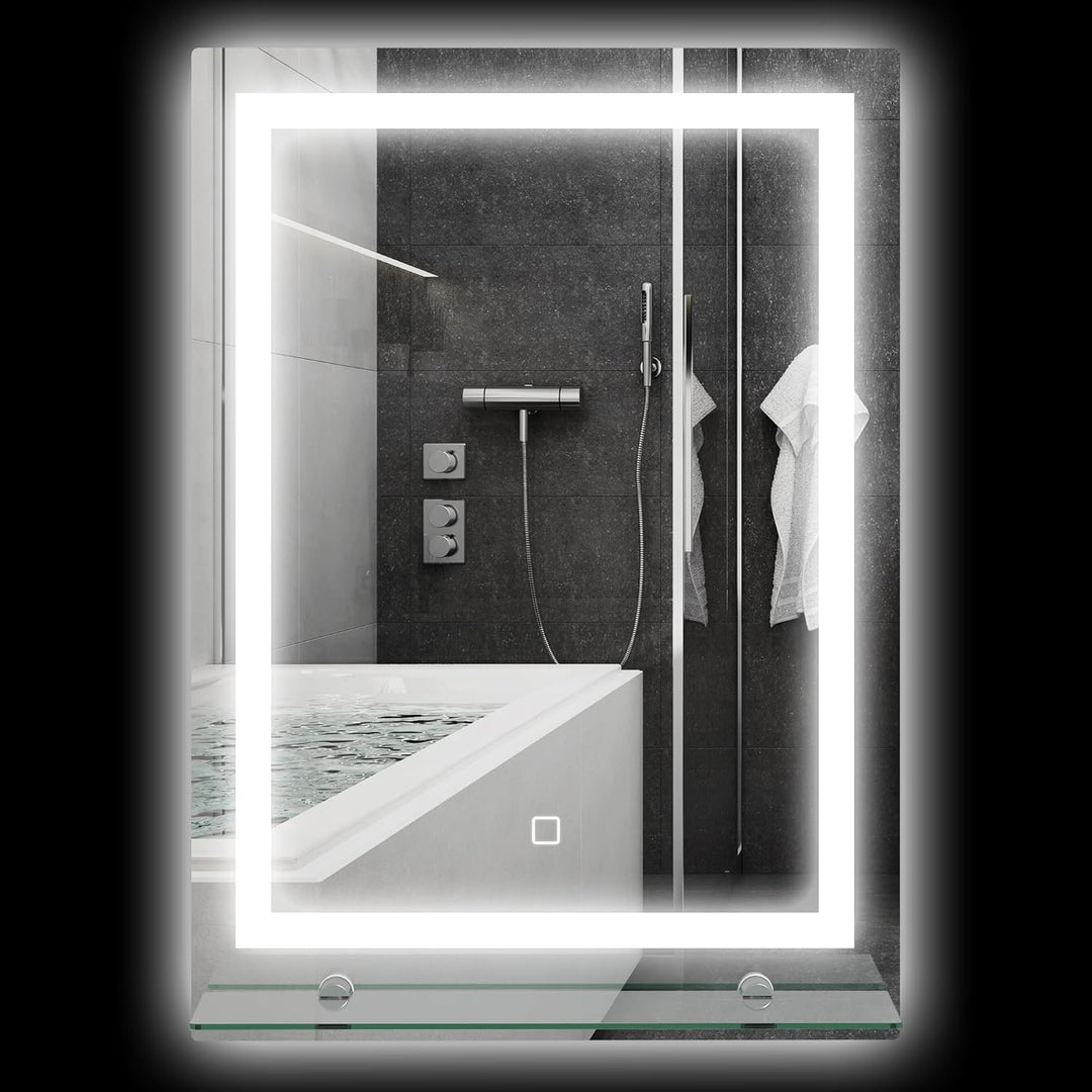 kleankin LED Badspiegel 22W Badezimmerspiegel mit Glas-Ablage Beleuchtung Wandspiegel mit Touch-Scha