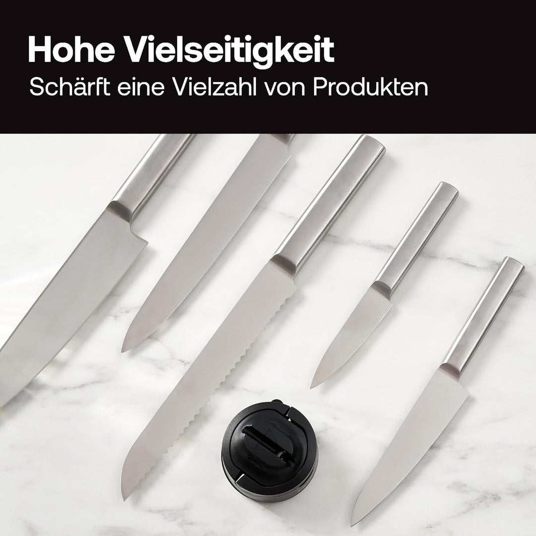 AnySharp Evo Messerschärfer, Freihändige Sicherheit, PowerGrip Saugnapf, Sicheres Schärfen aller Küc