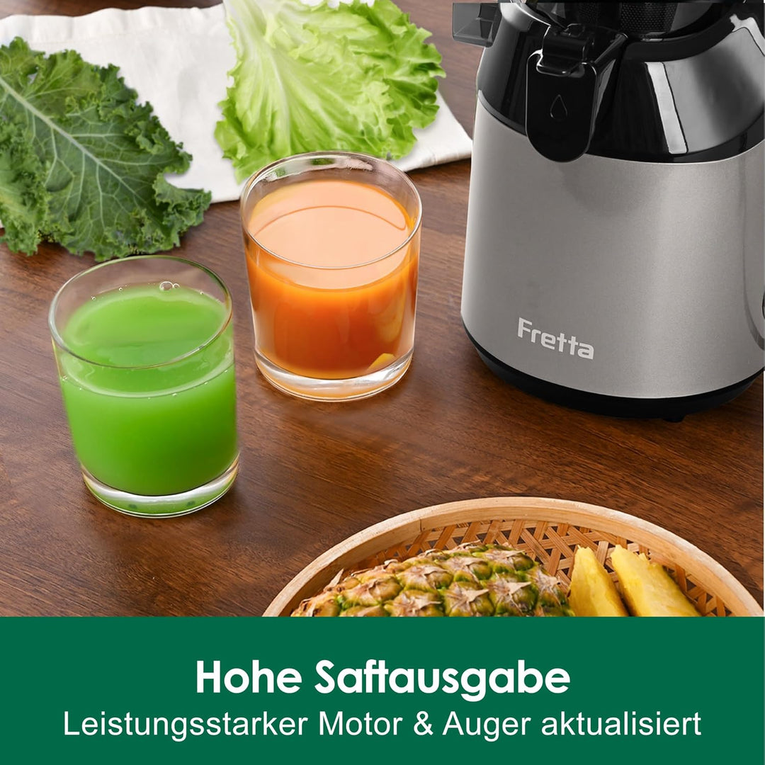 Fretta Entsafter Slow Juicer mit 135mm Öffnung,Entsafter Gemüse und Obst,250W Mastizier-Entsafter mi