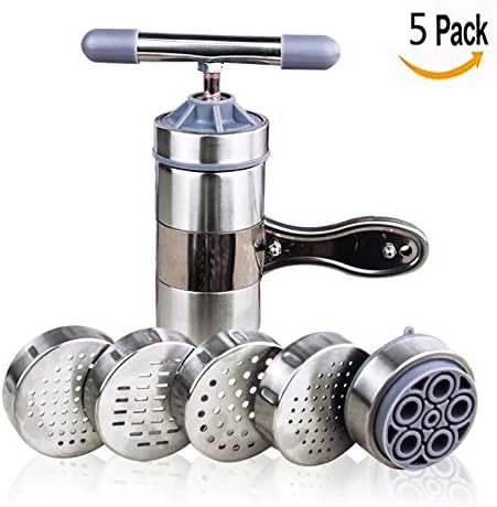 Multifunktion Küche Zubehör Edelstahl Nudelmaschine mit 5 Noodle Mould,GemüSe Obst Saftpresse DrüCke