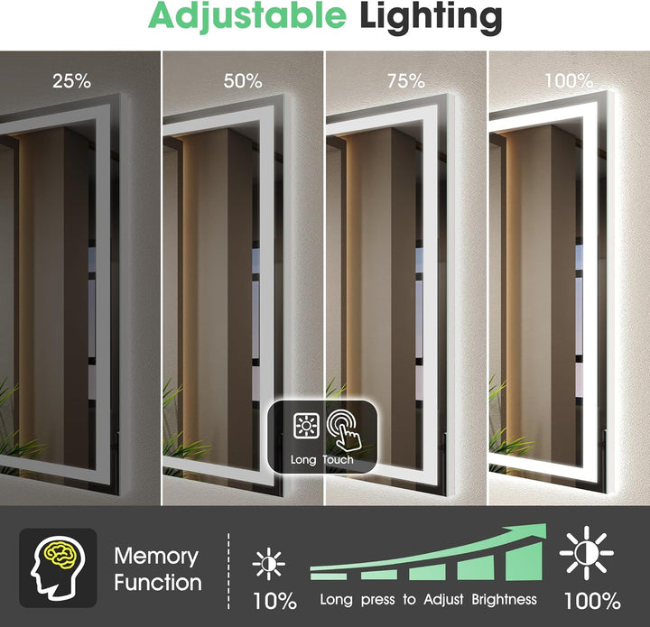 S'bagno Badspiegel-mit-Beleuchtung 100x70cm, Led-Badezimmerspiegel-mit-Licht, 5X Vergrösserungsglas,