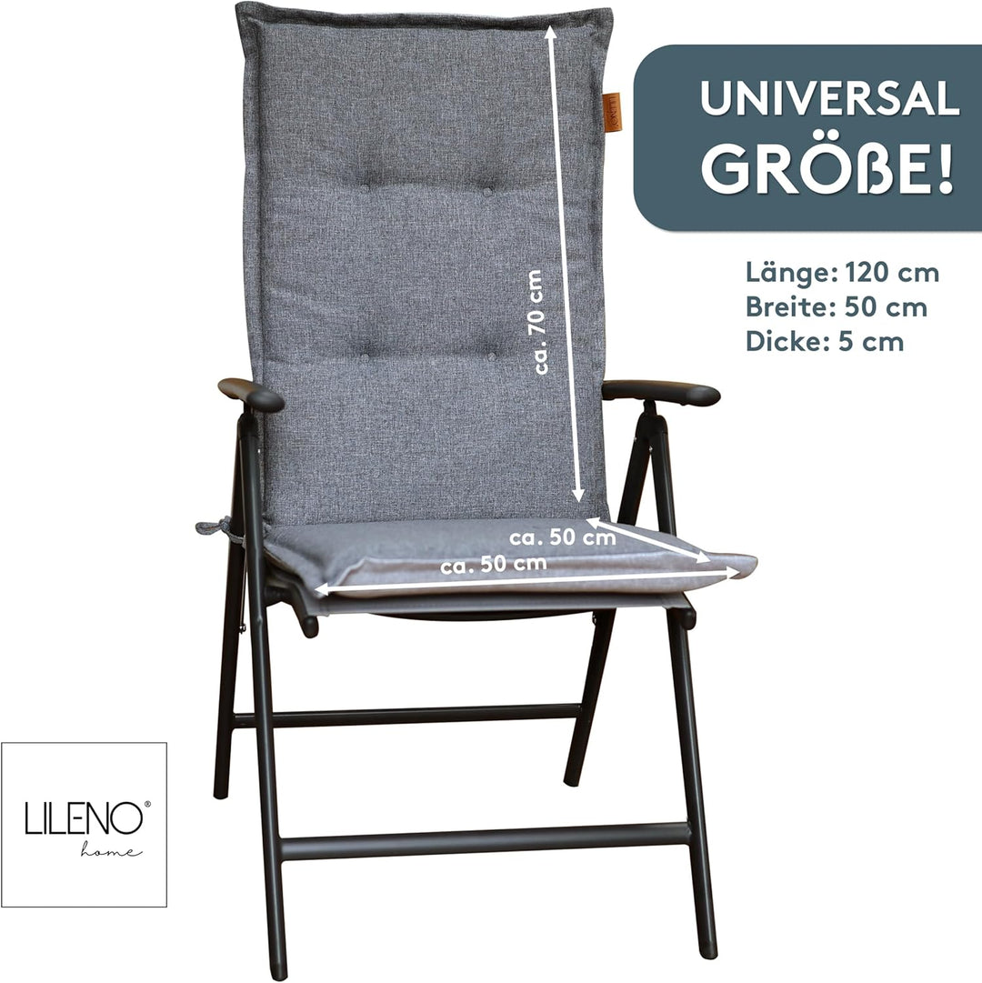 LILENO HOME Gartenstuhl Auflagen [2er Set - Hochlehner] in Grau - Bequeme Liegen als Sitzauflagen fü
