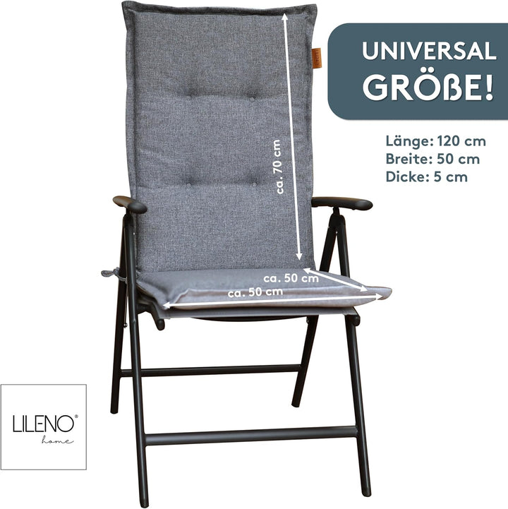 LILENO HOME Gartenstuhl Auflagen [2er Set - Hochlehner] in Grau - Bequeme Liegen als Sitzauflagen fü